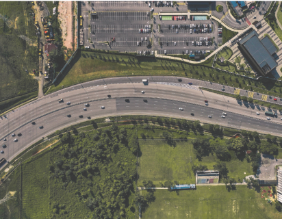 Cars on a highway aerial view